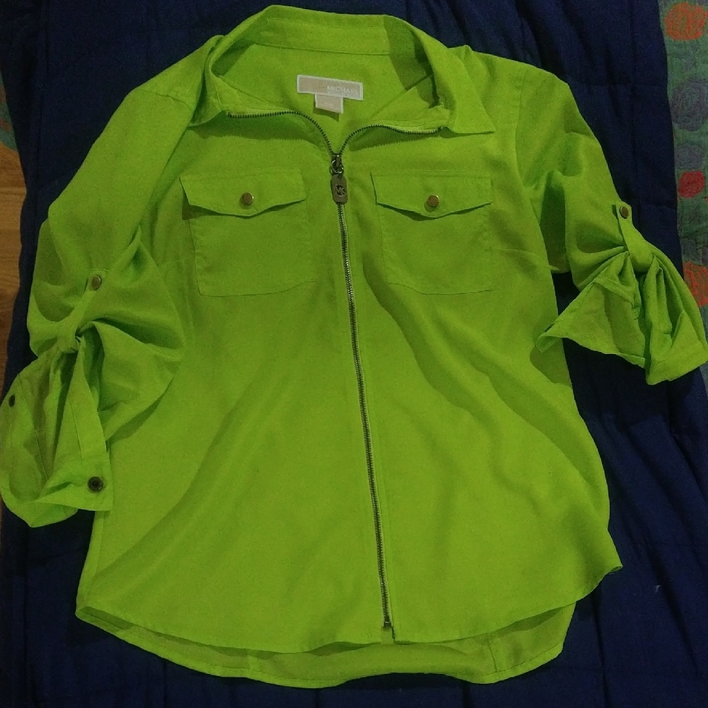 Vintage MK Neon Green Zip-Up Blouse